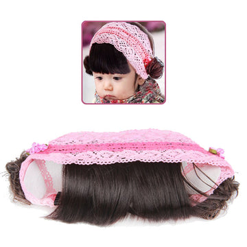 Girls Pink Wide Stretch Headband with Wig Fringe